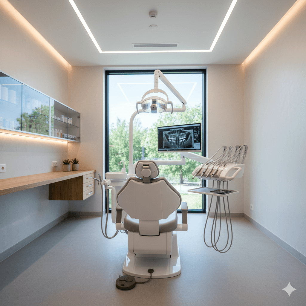 Ein ruhiges, modernes Behandlungszimmer
